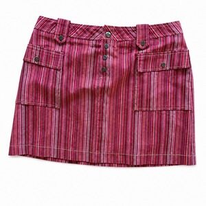 Historia Vintage Y2K Striped Cargo Mini Skirt Pink Purple Button Fly Size 9